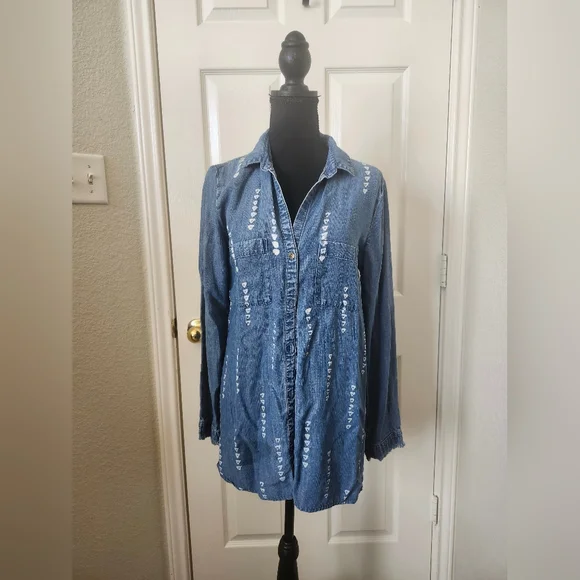 Cloth & Stone Anthropologie Denim Blue Button-Down Shirt Dress S - Picture 3 of 9